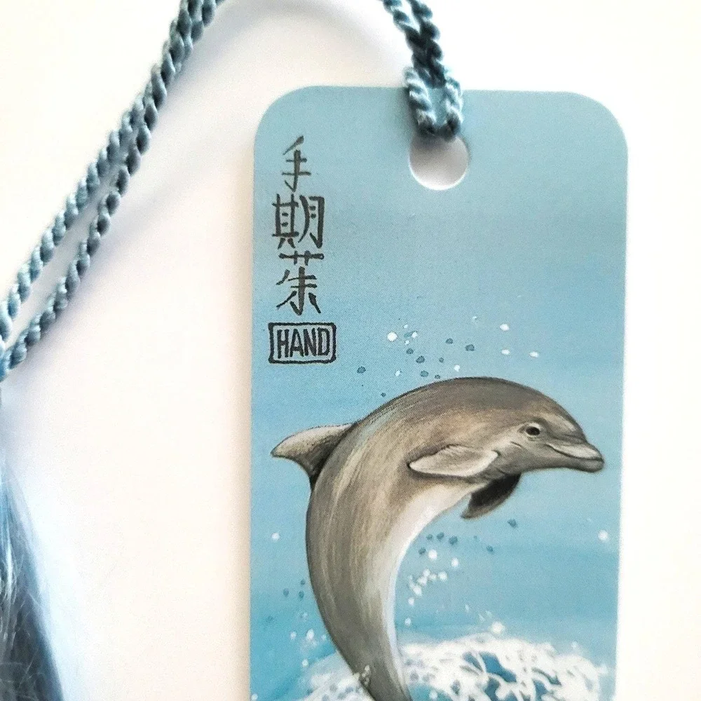 Vintage 90s Dolphins Bookmark, Judy Hand, Flipper Tassel, 1990 Sunshine Thoughts